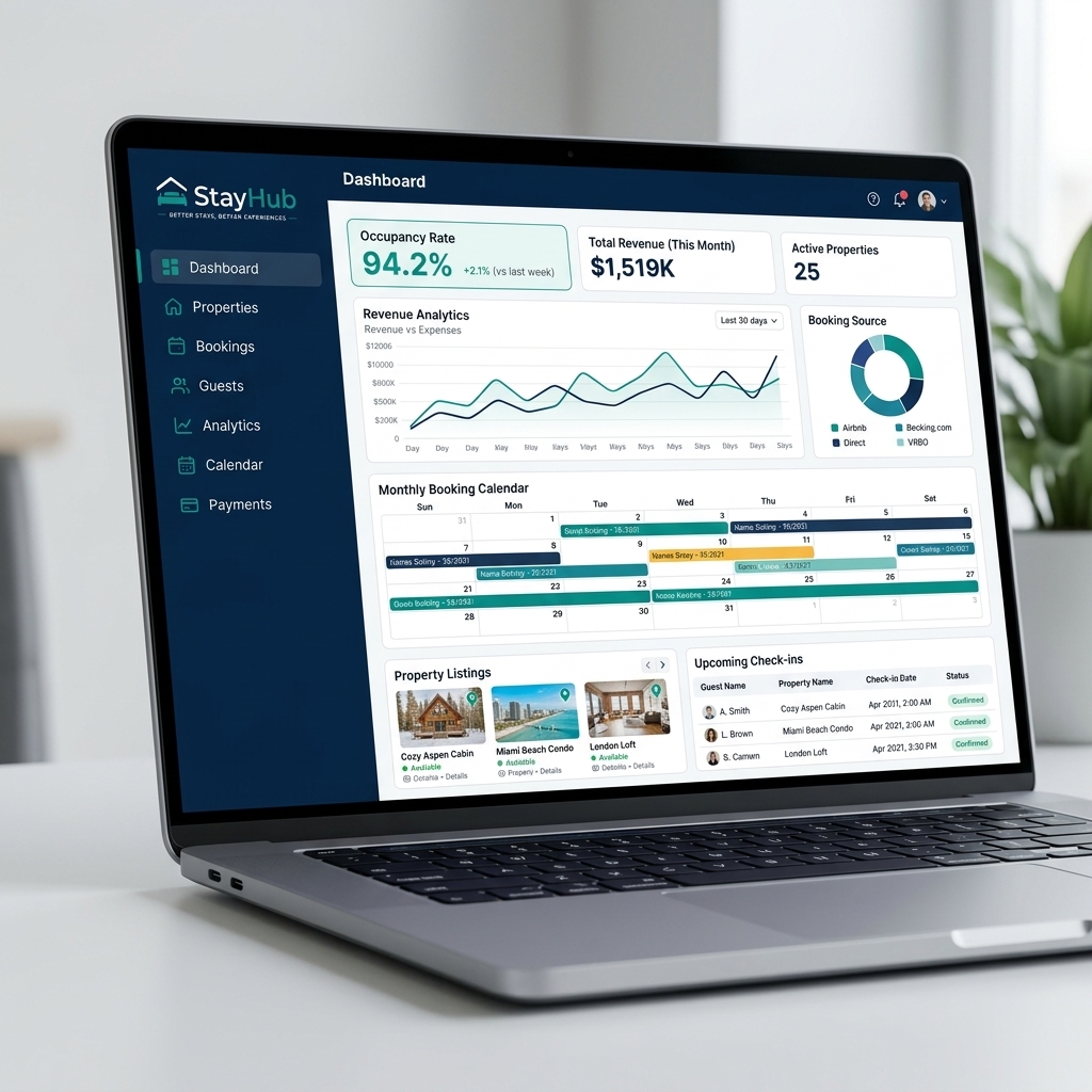StayHub landlord management dashboard showing analytics